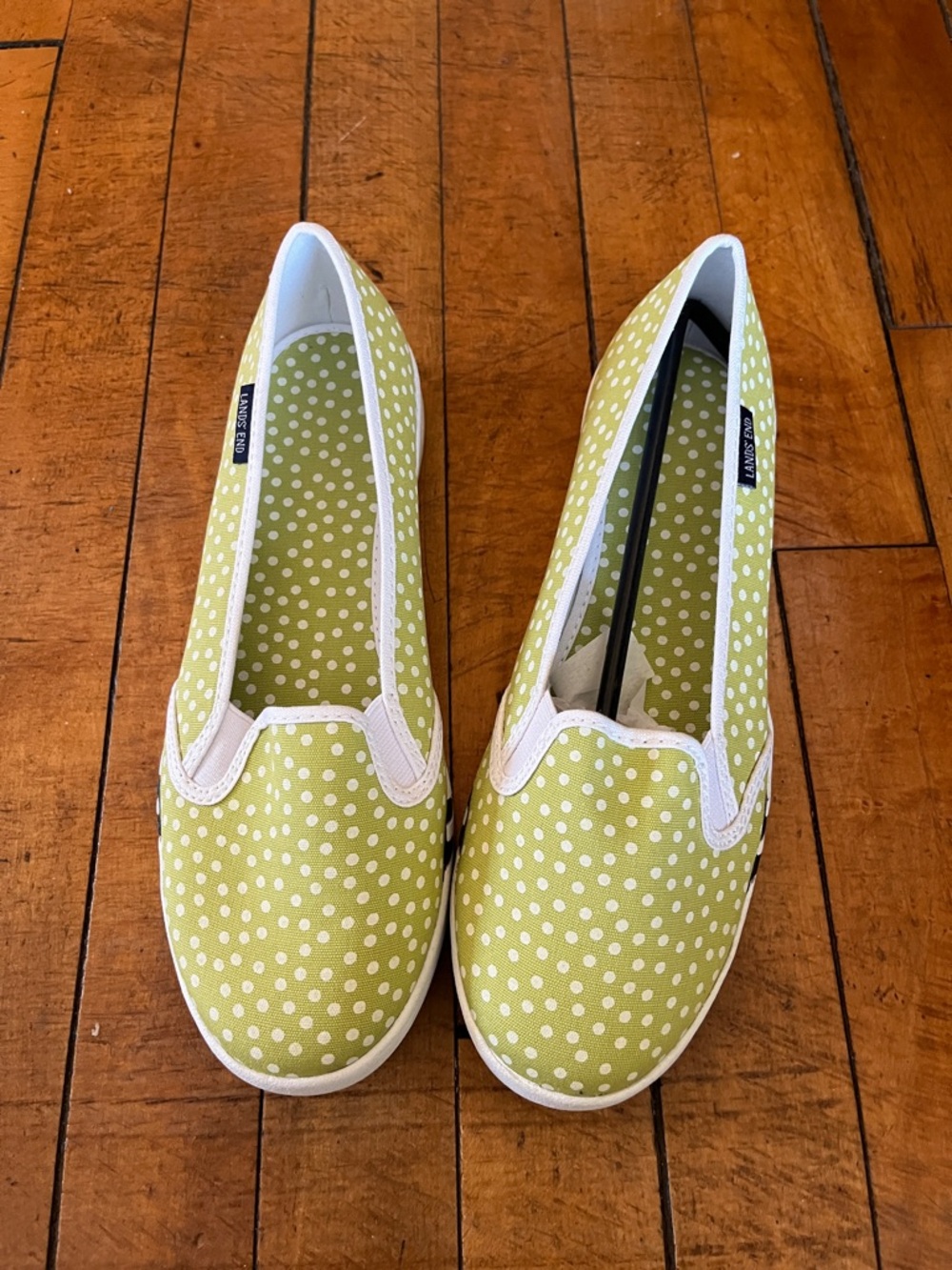 Lands End Green Polka Dot Slip-On canvas Flats.